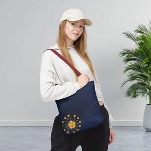 Tote Bag - Gold Flowers Navy Blue All Over Print - Dipaliz - Bags