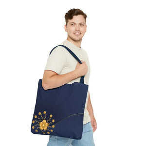 Tote Bag - Gold Flowers Navy Blue All Over Print - Dipaliz - Bags
