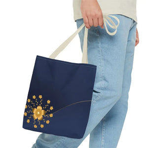 Tote Bag - Gold Flowers Navy Blue All Over Print - Dipaliz - Bags