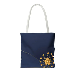 Tote Bag - Gold Flowers Navy Blue All Over Print - Dipaliz - Bags