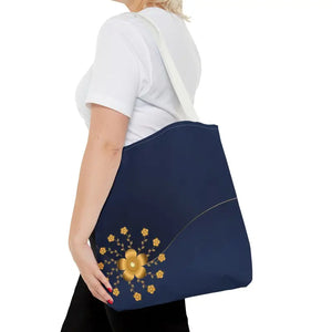 Tote Bag - Gold Flowers Navy Blue All Over Print - Dipaliz - Bags
