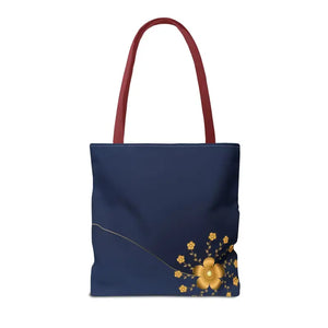 Tote Bag - Gold Flowers Navy Blue All Over Print - Dipaliz - Bags