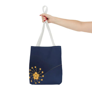 Tote Bag - Gold Flowers Navy Blue All Over Print - Dipaliz - Bags