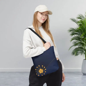 Tote Bag - Gold Flowers Navy Blue All Over Print - Dipaliz - Bags