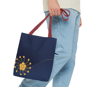 Tote Bag - Gold Flowers Navy Blue All Over Print - Dipaliz - Bags