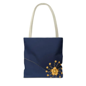 Tote Bag - Gold Flowers Navy Blue All Over Print - Dipaliz - Bags