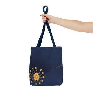 Tote Bag - Gold Flowers Navy Blue All Over Print - Dipaliz - Bags