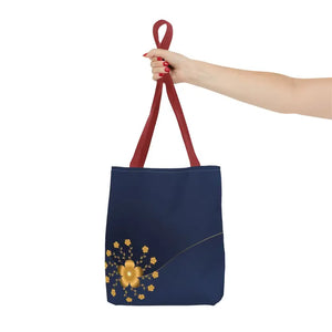 Tote Bag - Gold Flowers Navy Blue All Over Print - Dipaliz - Bags
