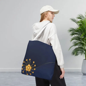 Tote Bag - Gold Flowers Navy Blue All Over Print - Dipaliz - Bags