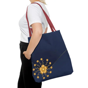 Tote Bag - Gold Flowers Navy Blue All Over Print - Dipaliz - Bags