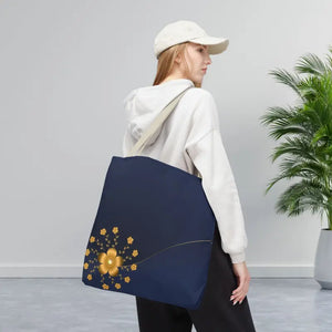 Tote Bag - Gold Flowers Navy Blue All Over Print - Dipaliz - Bags