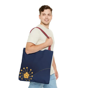 Tote Bag - Gold Flowers Navy Blue All Over Print - Dipaliz - Bags