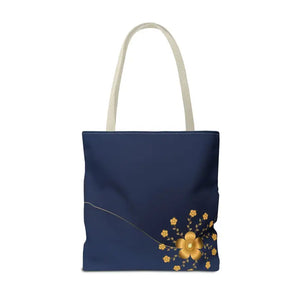 Tote Bag - Gold Flowers Navy Blue All Over Print - Dipaliz - Bags