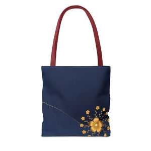 Tote Bag - Gold Flowers Navy Blue All Over Print - Dipaliz - Bags