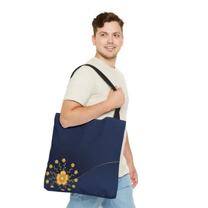 Tote Bag - Gold Flowers Navy Blue All Over Print - Dipaliz - Bags