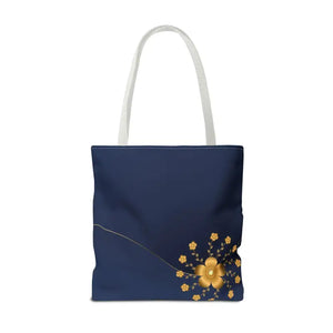 Tote Bag - Gold Flowers Navy Blue All Over Print - Dipaliz - Bags