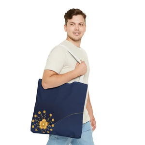 Tote Bag - Gold Flowers Navy Blue All Over Print - Dipaliz - Bags