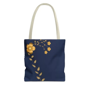 Tote Bag - Gold Flowers Navy Blue All Over Print - Dipaliz - 13’’ × / Beige - Bags