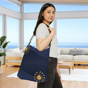 Tote Bag - Gold Flowers Navy Blue All Over Print - Dipaliz - 16’’ × - Bags