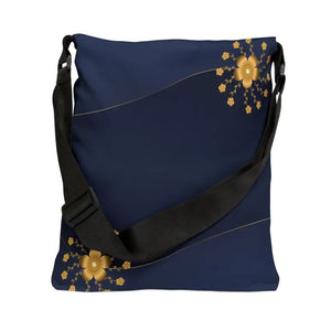 Tote Bag - Gold Flowers Navy Blue All Over Print - Dipaliz - Bags