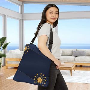 Tote Bag - Gold Flowers Navy Blue All Over Print - Dipaliz - Bags