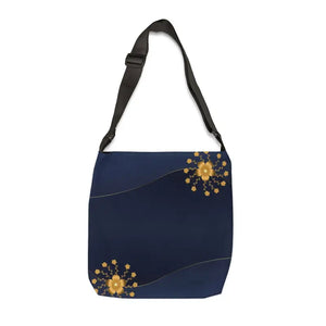 Tote Bag - Gold Flowers Navy Blue All Over Print - Dipaliz - Bags