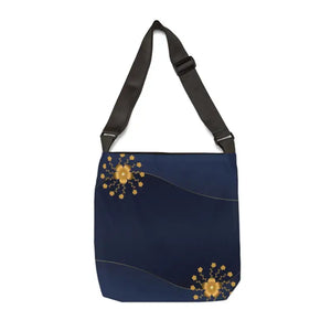 Tote Bag - Gold Flowers Navy Blue All Over Print - Dipaliz - Bags