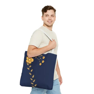 Tote Bag - Gold Flowers Navy Blue All Over Print - Dipaliz - Bags