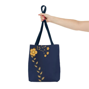 Tote Bag - Gold Flowers Navy Blue All Over Print - Dipaliz - Bags