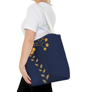 Tote Bag - Gold Flowers Navy Blue All Over Print - Dipaliz - Bags