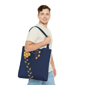 Tote Bag - Gold Flowers Navy Blue All Over Print - Dipaliz - Bags