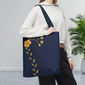 Tote Bag - Gold Flowers Navy Blue All Over Print - Dipaliz - Bags