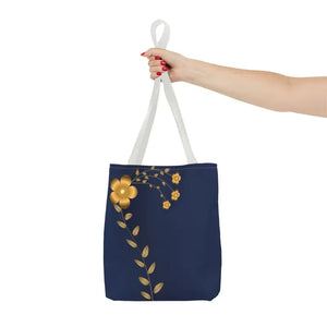 Tote Bag - Gold Flowers Navy Blue All Over Print - Dipaliz - Bags