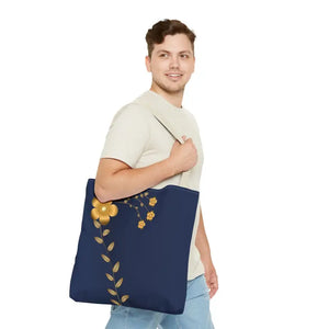 Tote Bag - Gold Flowers Navy Blue All Over Print - Dipaliz - Bags
