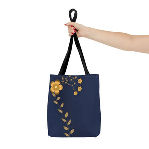 Tote Bag - Gold Flowers Navy Blue All Over Print - Dipaliz - Bags