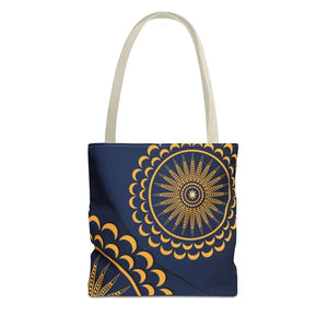 Gold Geometric Tote Bag - Navy Blue Pattern - Dipaliz - 13’’ × / Beige - Bags