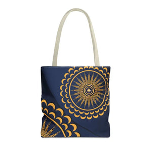 Gold Geometric Tote Bag - Navy Blue Pattern - Dipaliz - 16’’ × / Beige - Bags
