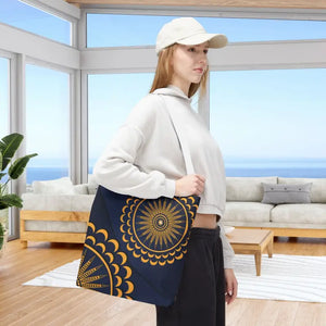 Gold Geometric Tote Bag - Navy Blue Pattern - Dipaliz - 16’’ × / White - Bags