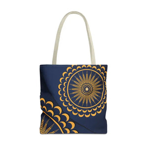 Gold Geometric Tote Bag - Navy Blue Pattern - Dipaliz - 18’’ × / Beige - Bags
