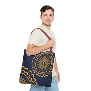 Gold Geometric Tote Bag - Navy Blue Pattern - Dipaliz - Bags