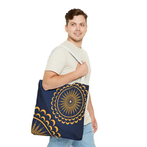 Gold Geometric Tote Bag - Navy Blue Pattern - Dipaliz - Bags