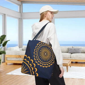 Gold Geometric Tote Bag - Navy Blue Pattern - Dipaliz - Bags
