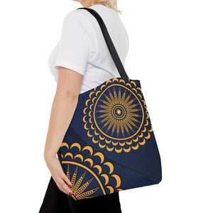 Gold Geometric Tote Bag - Navy Blue Pattern - Dipaliz - Bags