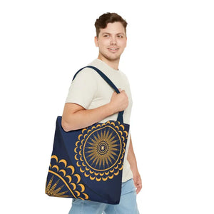 Gold Geometric Tote Bag - Navy Blue Pattern - Dipaliz - Bags