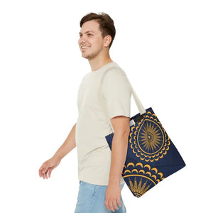 Gold Geometric Tote Bag - Navy Blue Pattern - Dipaliz - Bags