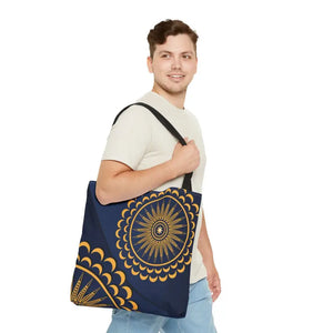 Gold Geometric Tote Bag - Navy Blue Pattern - Dipaliz - Bags