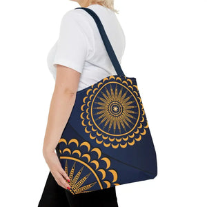 Gold Geometric Tote Bag - Navy Blue Pattern - Dipaliz - Bags