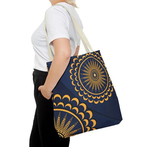 Gold Geometric Tote Bag - Navy Blue Pattern - Dipaliz - Bags