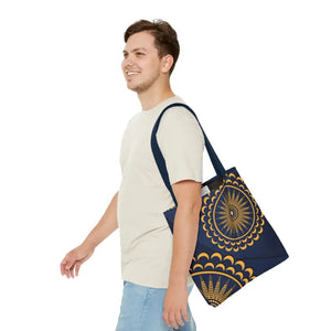 Gold Geometric Tote Bag - Navy Blue Pattern - Dipaliz - Bags