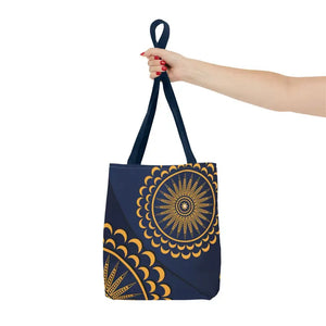 Gold Geometric Tote Bag - Navy Blue Pattern - Dipaliz - Bags